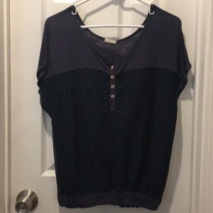 Navy blue blouse with sheer bottom front